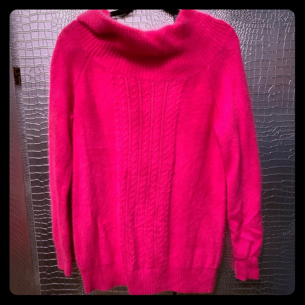 Hot Pink Angora Cashmere Cable Knit Sweater XL
